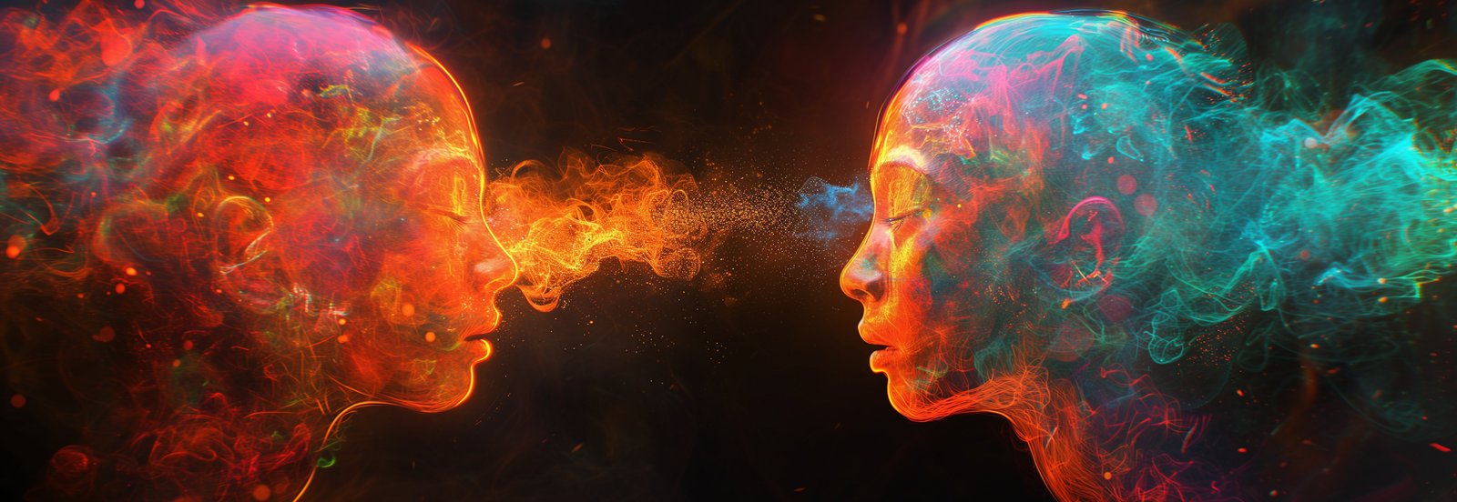 Two minds connecting and exchanging ideas